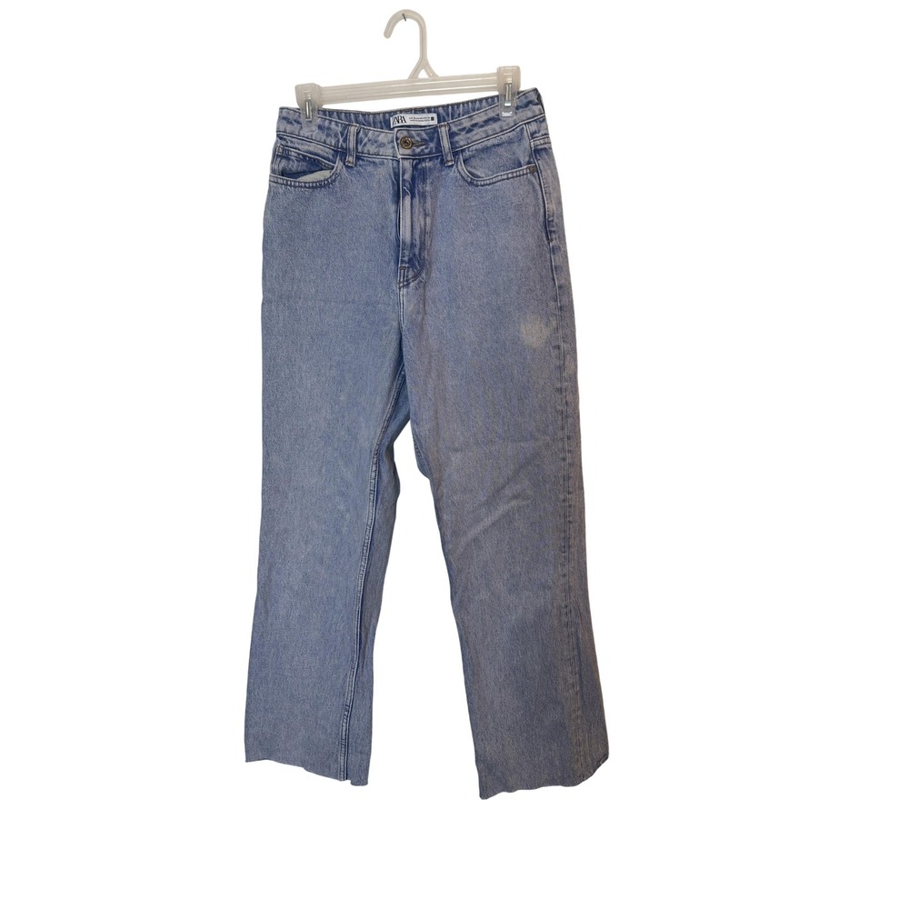 Zara Jeans Womens 6 Light Wash High Rise Straight Leg Cropped Raw Hem Denim‎